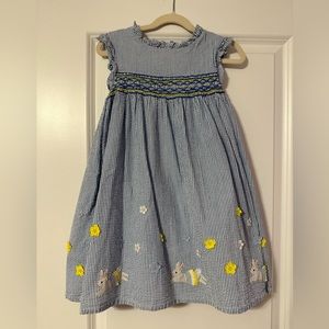 Mini Boden Blue Seersucker Bunny Dress size 6-7